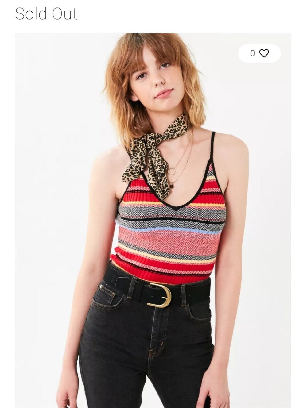 Red Multicolored Striped Crochet Ribbed Tank